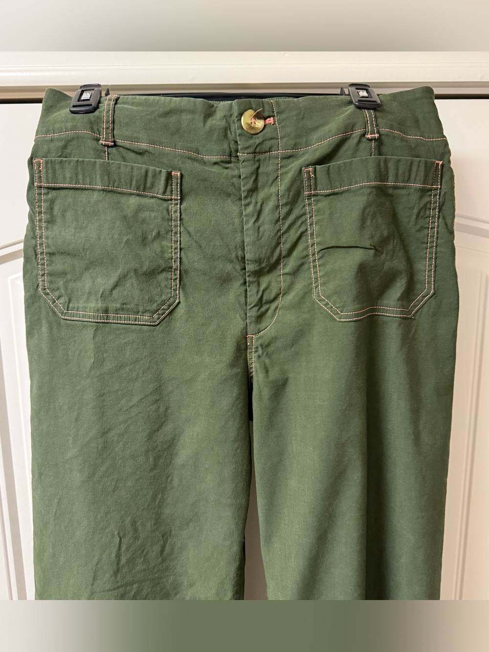 Anthropologie Maeve Green Colette Crop Wide Leg Pants Contrast Stitch Women 30 - Picture 6 of 12